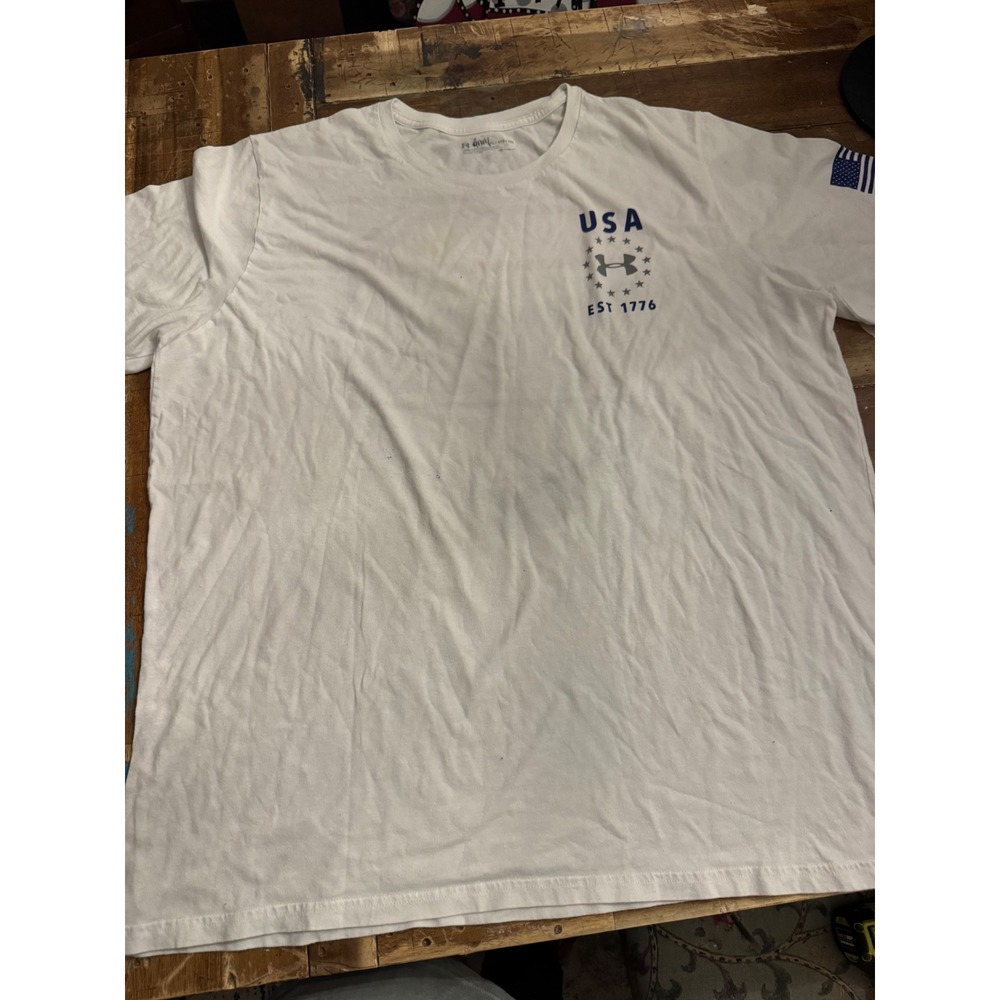 Under Armour Mens USA Freedom 1776 Graphic T-Shirt White XL HeatGear Loose Fit